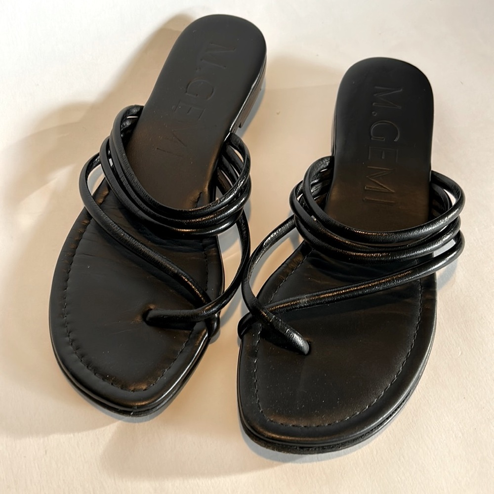 M.Gemi | Leather Black Sandals | Flats | Size 37